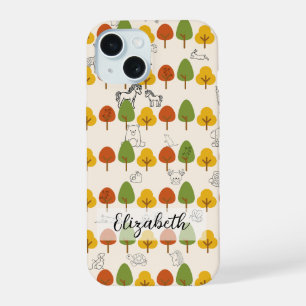 Coque iPhone 15 Arbres d'automne avec des animaux d'art
