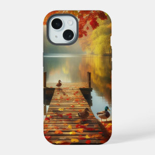 Coque iPhone 15 Arbres d'automne et lac avec canards