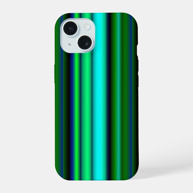 Coque iPhone 15 Arc-en-ciel à rayures vert bleu (Verso)