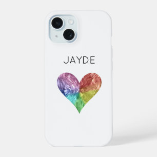 Coque iPhone 15 Arc en ciel Crystal Heart Téléphone mobile