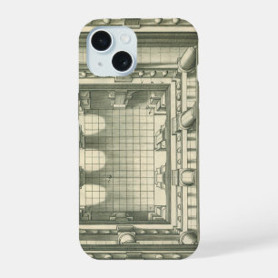 Coque iPhone 15 Architecture Vintage, Perspective de la cour à l'a