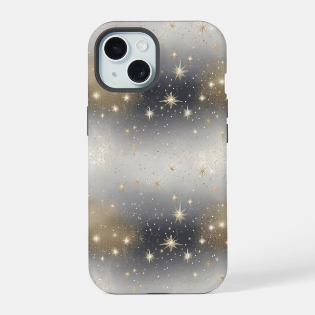 Coque iPhone 15 Argent scintillant et élégance dorée : Élégant  (Verso)