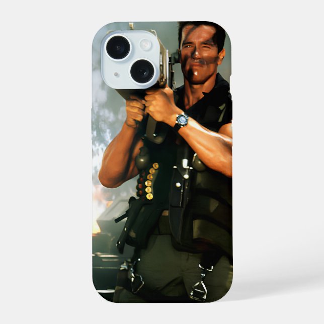 Coque iPhone 15 Arnold militaire avec bazooka (Verso)