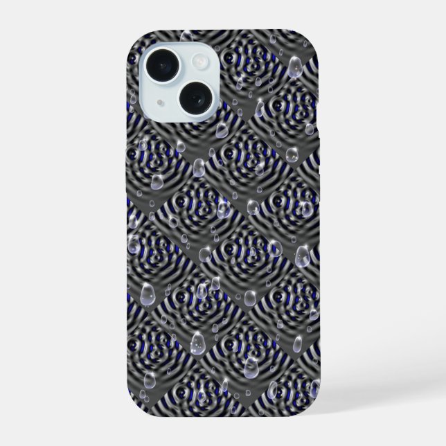 Coque iPhone 15 Arrosage sur métal gris bleu (Verso)