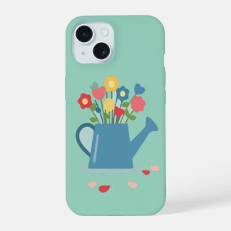 Coque iPhone 15 Arrosoir Charmant avec des Fleurs Lumineuses de Pr