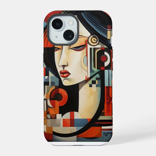 Coque iPhone 15 Art abstrait de fille asiatique (Verso)