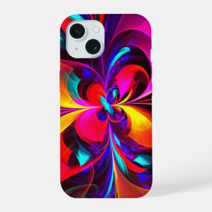 Coque iPhone 15 Art abstrait floral moderne motif rouge bleu #07