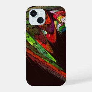 Coque iPhone 15 Art abstrait fractal caméléon en mouvement vibrant