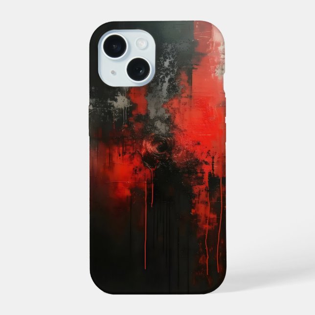 Coque iPhone 15 Art Abstrait Rouge Noir (Verso)