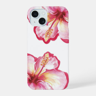 Coque iPhone 15 Art aquarelle à l'hibiscus rose
