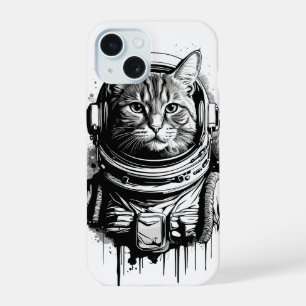 Coque iPhone 15 Art de chat astronaute à l'encre