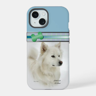 Coque iPhone 15 Art de chien esquimau américain bleu moderne