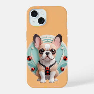 Coque iPhone 15 Art de découpe du papier pastel de Bulldog françai