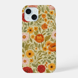 Coque iPhone 15 art de fleurs sauvages rêve floral vintage