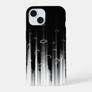 Coque iPhone 15 Art de lignes rayées en cercle hypnotique noir et