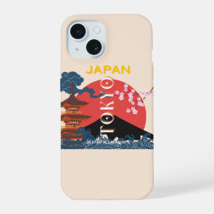 Coque iPhone 15 Art de voyage Tokyo Japon, Art de voyage rétro
