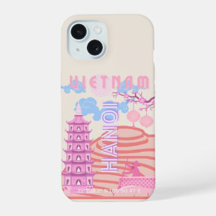Coque iPhone 15 Art de voyage Vietnam, Rose