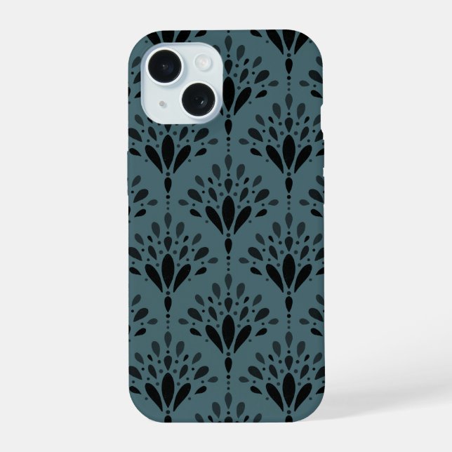 Coque iPhone 15 Art floral botanique vert forêt profonde (Verso)