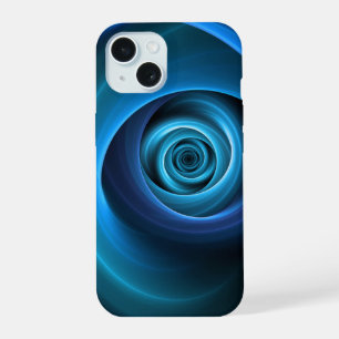 Coque iPhone 15 Art fractal abstrait moderne aux couleurs bleues e