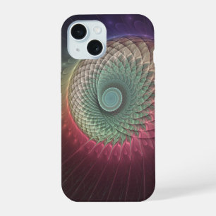 Coque iPhone 15 Art fractal abstrait moderne coloré Escargot