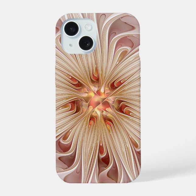 Coque iPhone 15 Art fractal de fleurs pastel moderne abstrait pêch (Verso)