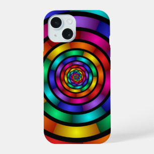 Coque iPhone 15 Art fractal moderne coloré et rond