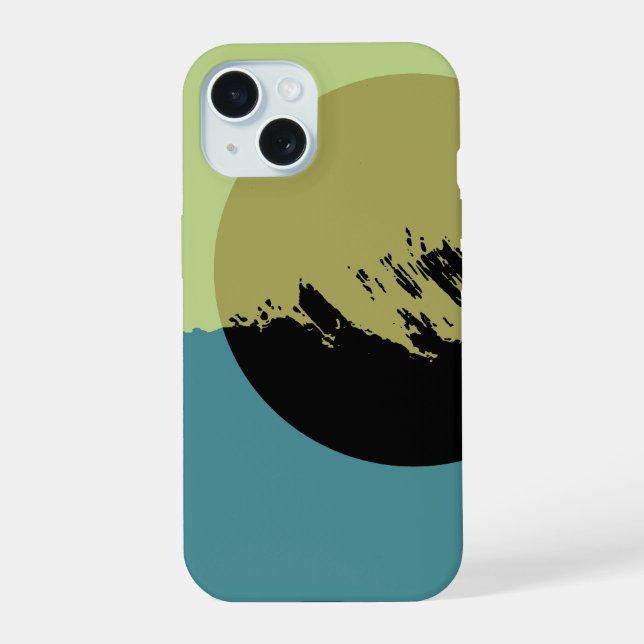Coque iPhone 15 Art Moderne Abstrait Cercle Sombre (Verso)
