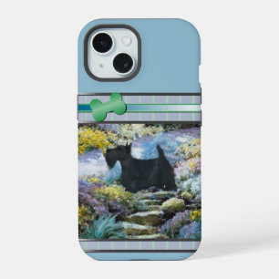 Coque iPhone 15 Art moderne Blue Scottish Terrier Dog