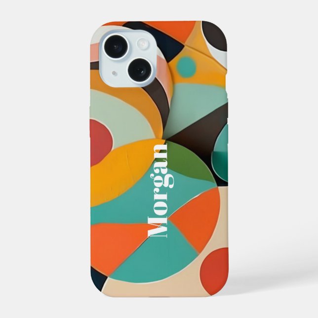 Coque iPhone 15 Art moderne du milieu du XXe siècle, nom vertical, (Verso)