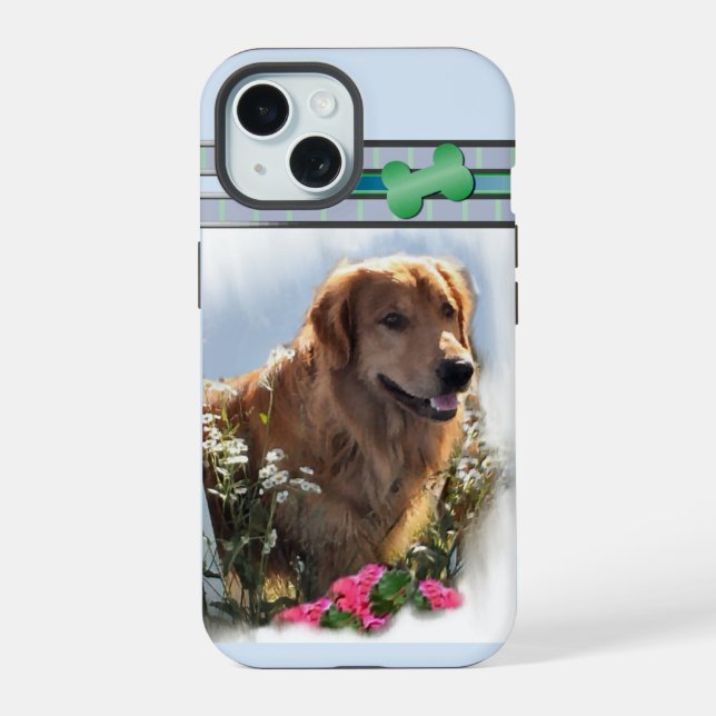 Coque iPhone 15 Art moderne Golden Retriever Chien (Verso)