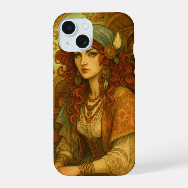 Coque iPhone 15 Art nouveau Tsigane (Verso)