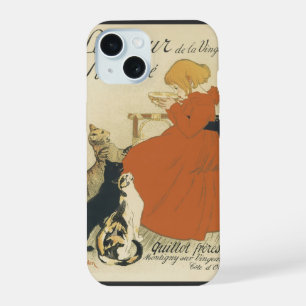 Coque iPhone 15 Art nouveau victorien vintage, Fille au lait Chats
