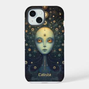Coque iPhone 15 Art Personnalisé d'Alien Cosmique Fantaisiste