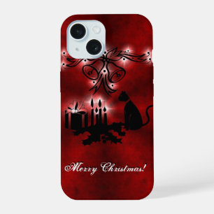 Coque iPhone 15 Artdeco de Noël avec chat noir