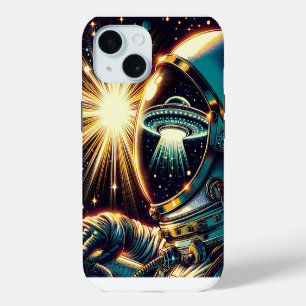 Coque iPhone 15 Astronaute avec un reflet d'un OVNI