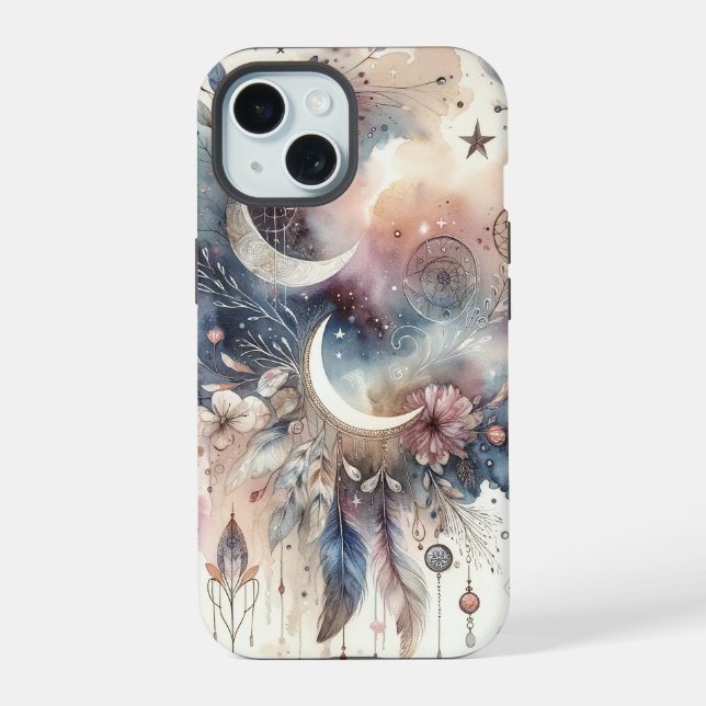 Coque iPhone 15 Attrape-rêves Bleu et Rose (Verso)