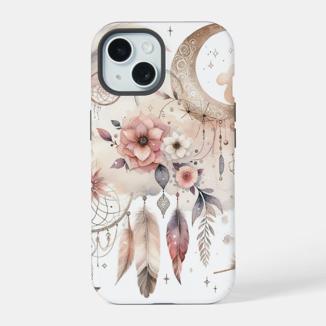 Coque iPhone 15 Attrape-Rêves Rose (Verso)