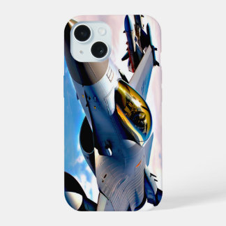 Coque iPhone 15 Avion de chasse volant haut