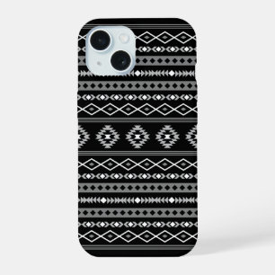 Coque iPhone 15 Aztec blanc gris noir Motifs mélangés Motif