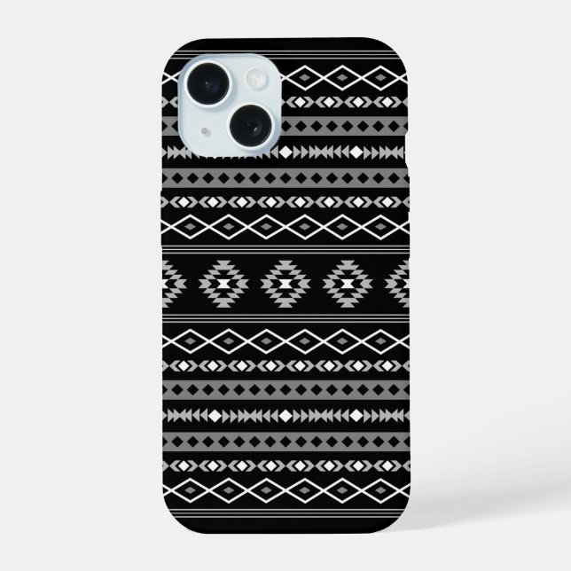 Coque iPhone 15 Aztec blanc gris noir Motifs mélangés Motif (Verso)
