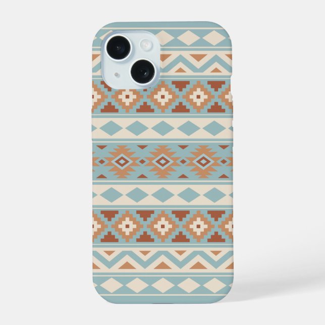 Coque iPhone 15 Aztec Essence Ptn IIIb Blue Cream Terracottas (Verso)