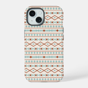 Coque iPhone 15 Aztec Formes Motif rouille crème Turquoise