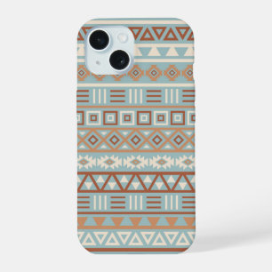 Coque iPhone 15 Aztec Influence Motif Crème Bleue Terracottas