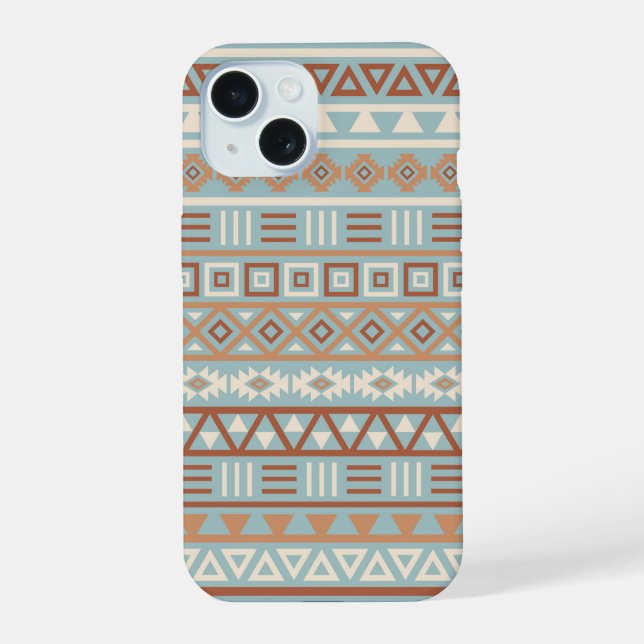 Coque iPhone 15 Aztec Influence Motif Crème Bleue Terracottas (Verso)