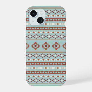Coque iPhone 15 Aztec Mixte Motif Motif Rusts Crème Bleu