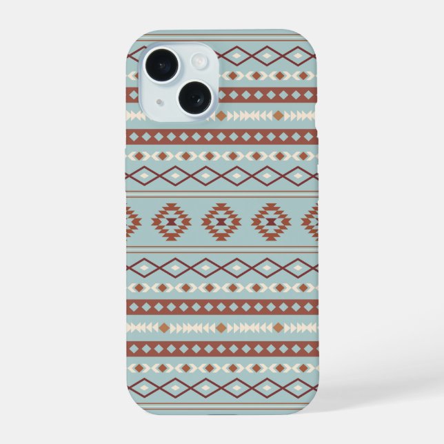 Coque iPhone 15 Aztec Mixte Motif Motif Rusts Crème Bleu (Verso)