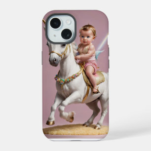 Coque iPhone 15 Baby Riding A Unicorn