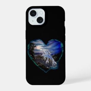Coque iPhone 15 Baie de nuit, Amour dauphin