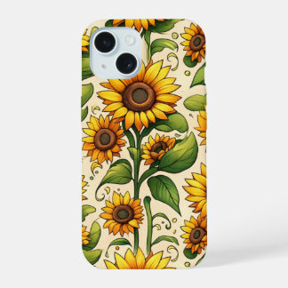Coque iPhone 15 Baie de tournesol à fleurs