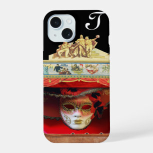 Coque iPhone 15 BAL DE MASQUERADE DU MARDI GRAS THÉÂTRE Monogramme
